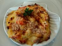 gratins de bar et crevettes, sauce clémentines